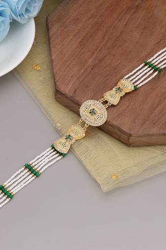 Green & white color matha patti