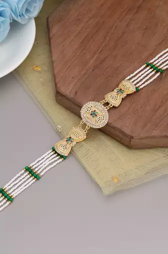 Green & white color matha patti