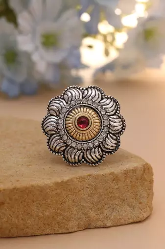 Rani color dual tone oxidised rings