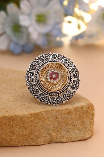 Green color dual tone oxidised rings