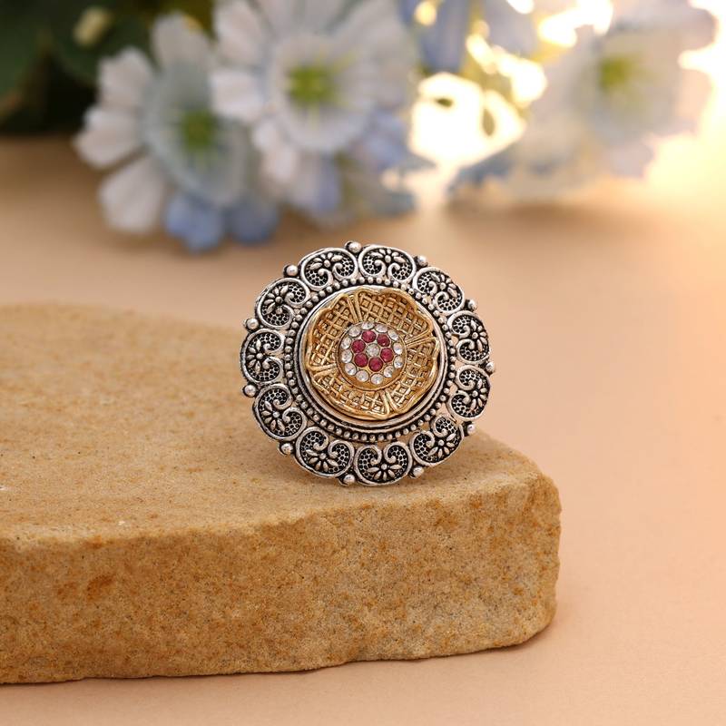 Green color dual tone oxidised rings