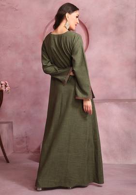 Embroidered Yoke Flared Maxi Dress For Women 2