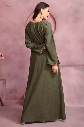 Embroidered Yoke Flared Maxi Dress For Women