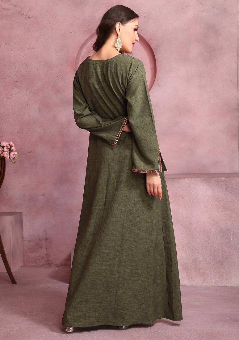 Embroidered Yoke Flared Maxi Dress For Women