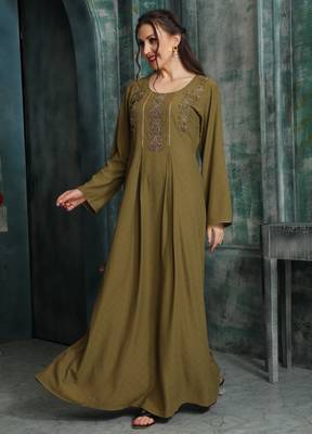 Embroidered Yoke Flared Maxi Dress For Women 1