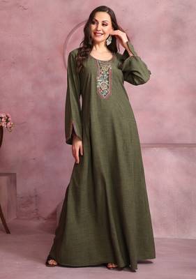 Embroidered Yoke Flared Maxi Dress For Women 3