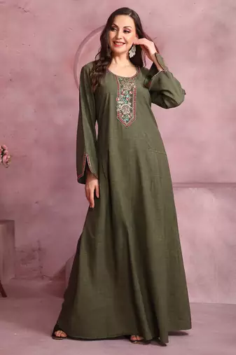 Embroidered Yoke Flared Maxi Dress For Women
