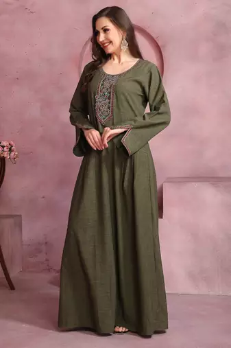 Embroidered Yoke Flared Maxi Dress For Women