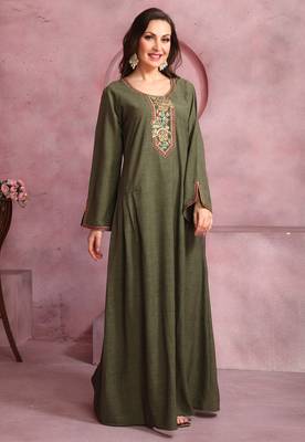 Embroidered Yoke Flared Maxi Dress For Women 5