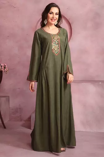 Embroidered Yoke Flared Maxi Dress For Women