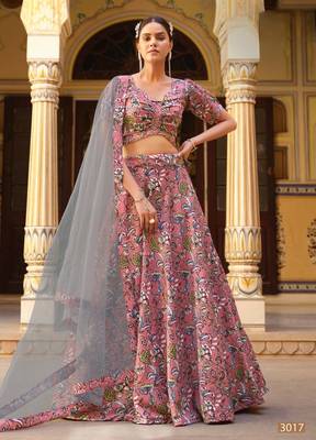 peach silk lehenga choli with floral printed work 1