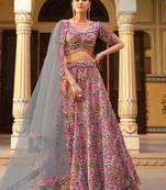 peach silk lehenga choli with floral printed work