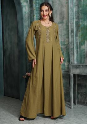 Rust Gold Embroidered Flared Jalabiya by Maxim Creation 1