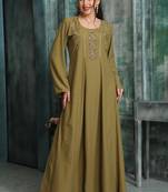 Rust Gold Embroidered Flared Jalabiya by Maxim Creation