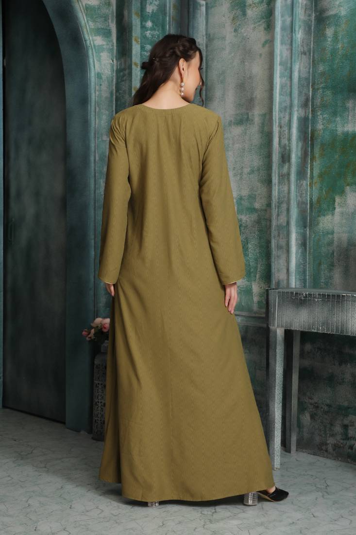 Rust Gold Embroidered Flared Jalabiya by Maxim Creation