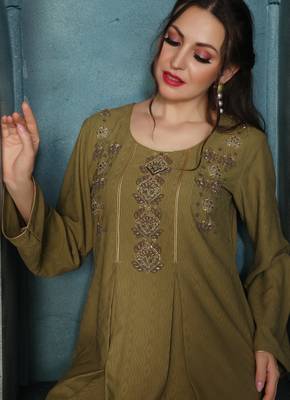 Rust Gold Embroidered Flared Jalabiya by Maxim Creation 5