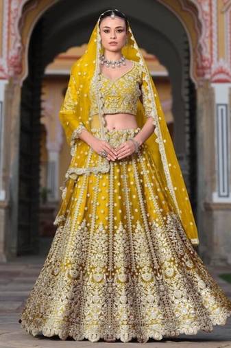 Yellow Net Semi Stitched Lehenga Choli with Stone Embroidery Work