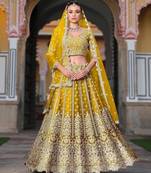 Yellow Net Semi Stitched Lehenga Choli with Stone Embroidery Work