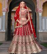 Red Net Semi Stitched Lehenga Choli with Stone Embroidery Work