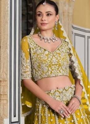 Yellow Net Semi Stitched Lehenga Choli with Stone Embroidery Work 2