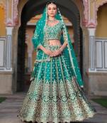 Turquoise Net Semi Stitched Lehenga Choli with Stone Embroidery Work