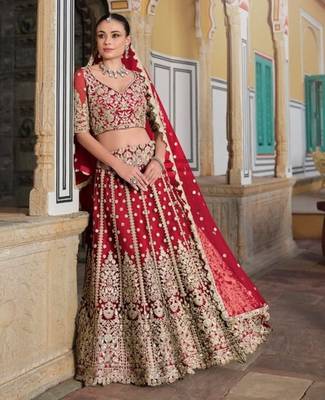 Red Net Lehenga Choli with Stone Embroidery Work 2