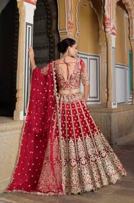 Red Net Lehenga Choli with Stone Embroidery Work 3