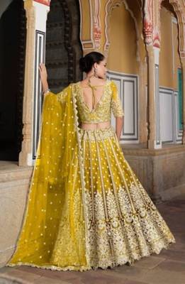 Yellow Net Semi Stitched Lehenga Choli with Stone Embroidery Work 4