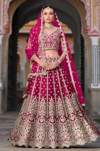 Magenta Net Semi Stitched Lehenga Choli with Stone Embroidery Work
