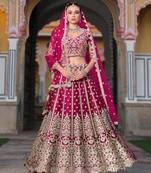 Magenta Net Semi Stitched Lehenga Choli with Stone Embroidery Work