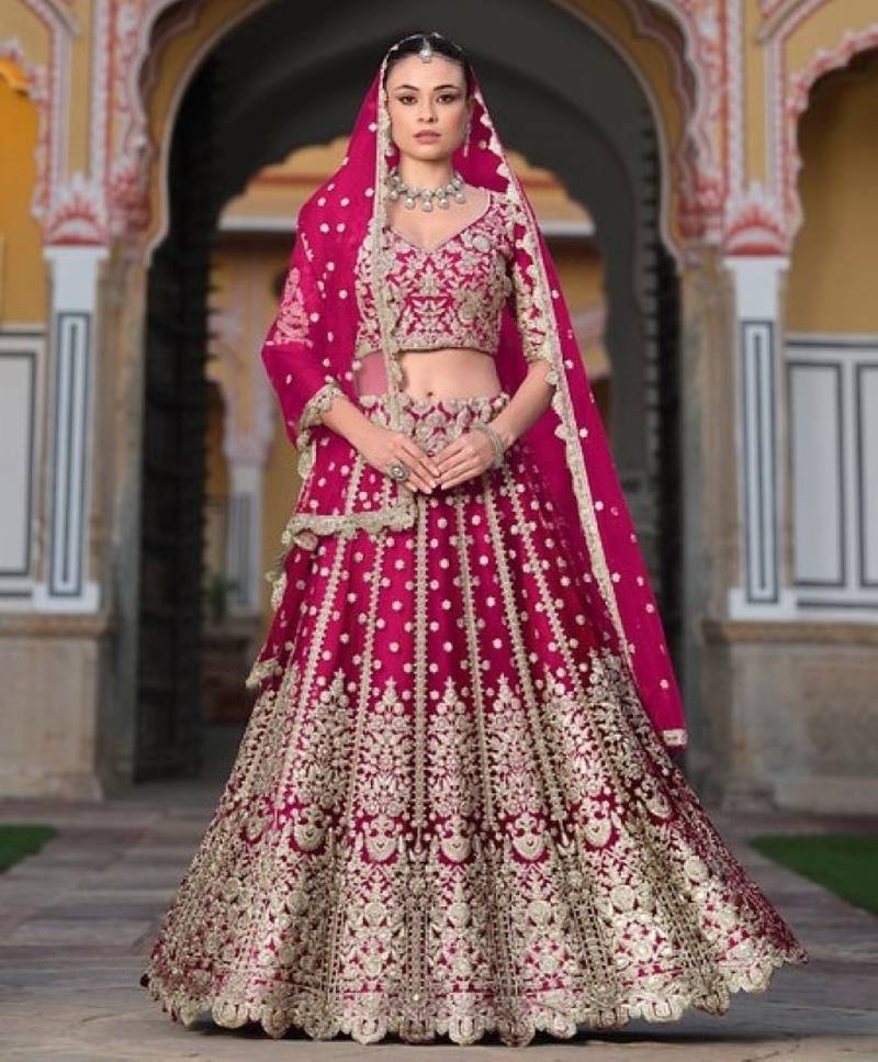 Magenta Net Semi Stitched Lehenga Choli with Stone Embroidery Work