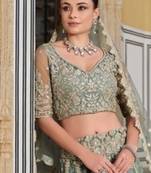 Green Net Semi Stitched Lehenga Choli with Stone Embroidery Work