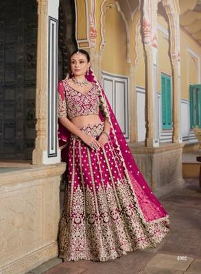 Magenta Net Semi Stitched Lehenga Choli with Stone Embroidery Work 2