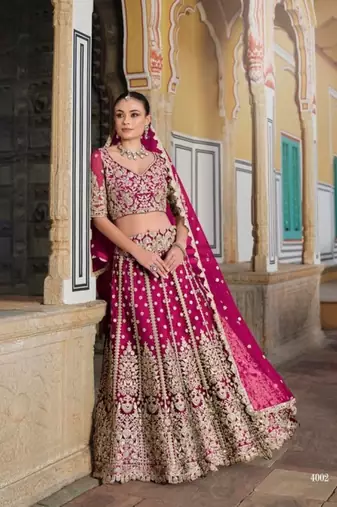 Magenta Net Semi Stitched Lehenga Choli with Stone Embroidery Work