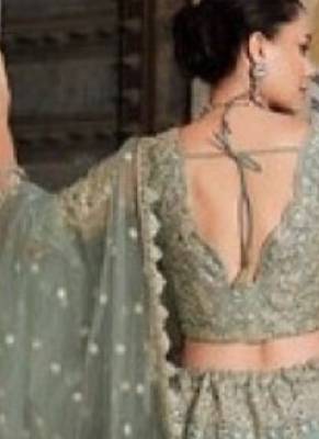 Green Net Semi Stitched Lehenga Choli with Stone Embroidery Work 3