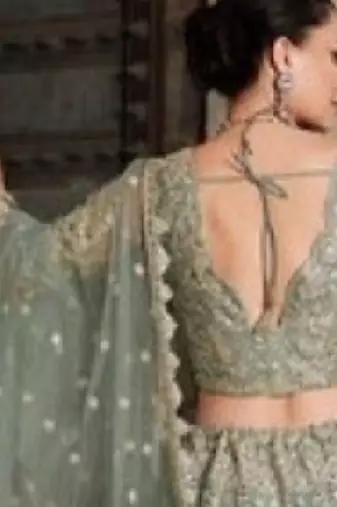 Green Net Semi Stitched Lehenga Choli with Stone Embroidery Work