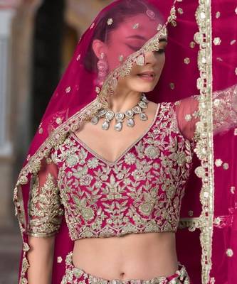 Magenta Net Semi Stitched Lehenga Choli with Stone Embroidery Work 3