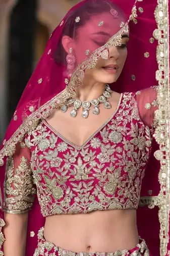 Magenta Net Semi Stitched Lehenga Choli with Stone Embroidery Work