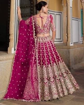 Magenta Net Semi Stitched Lehenga Choli with Stone Embroidery Work 4