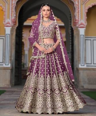 purple net lehenga choli with stone embroidery work 1