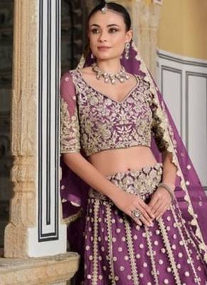 purple net lehenga choli with stone embroidery work 2