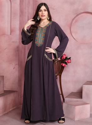 Plum Wine Embroidered Pocket Maxi Dress For Women 2