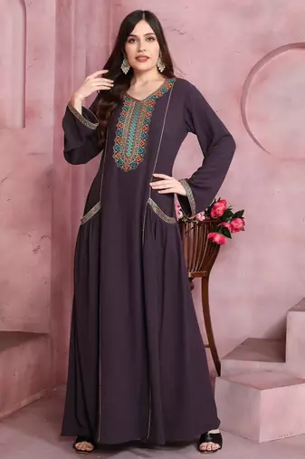 Plum Wine Embroidered Pocket Maxi Dress For Women