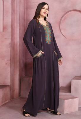 Plum Wine Embroidered Pocket Maxi Dress For Women 3