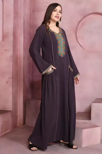 Plum Wine Embroidered Pocket Maxi Dress For Women