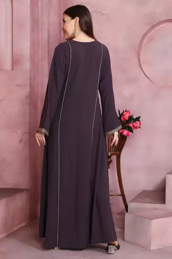 Plum Wine Embroidered Pocket Maxi Dress For Women