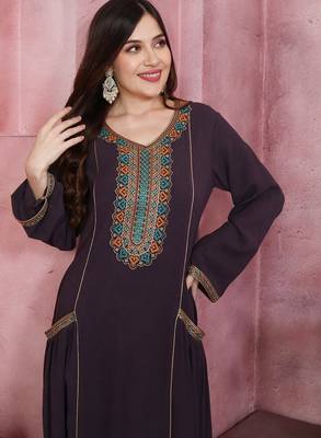 Plum Wine Embroidered Pocket Maxi Dress For Women 5
