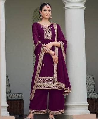 purple faux georgette sequin embroidered suit 2