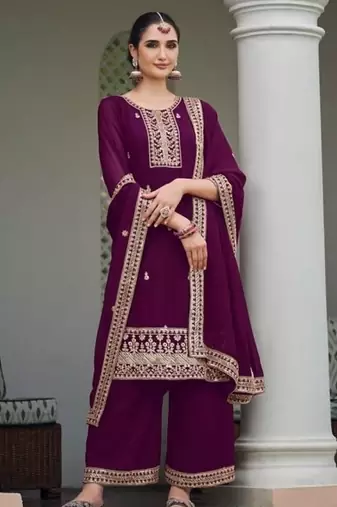 purple faux georgette sequin embroidered suit