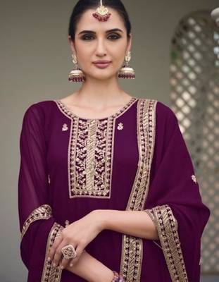 purple faux georgette sequin embroidered suit 3